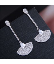 Cubic Zirconia Fan-shape Shining Tassel Earrings