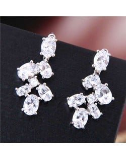 Shining Cubic Zirconia Leaves Design Korean Fashion Women Costume Earrings