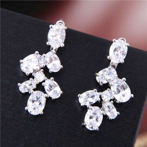 Shining Cubic Zirconia Leaves Design Korean Fashion Women Costume Earrings