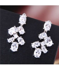 Shining Cubic Zirconia Leaves Design Korean Fashion Women Costume Earrings