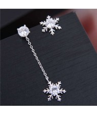 Cubic Zirconia Snowflake Asymmetric Design Korean Fashion Women Earrings