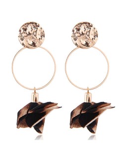 Cloth Flower Decorated Alloy Hoop Design Bold Fashion Women Statement Earrings