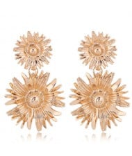 Sweet Sunflower Dangling Design High Fashion Women Statement Earrings - Golden