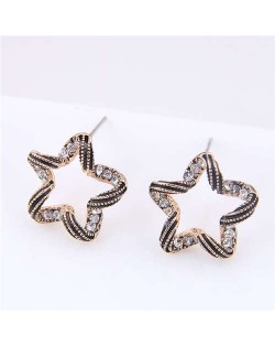 Czech Rhinestone Embellished Star Design Vintage Fashion Women Statement Earrings