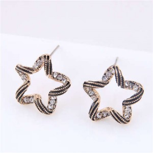 Czech Rhinestone Embellished Star Design Vintage Fashion Women Statement Earrings