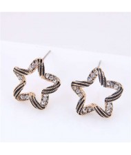 Czech Rhinestone Embellished Star Design Vintage Fashion Women Statement Earrings