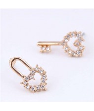 Czech Rhinestone Embellished Cute Lock and Key Design Women Sweet Fashion Earrings - White