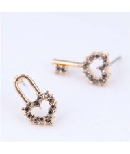 Czech Rhinestone Embellished Cute Lock and Key Design Women Sweet Fashion Earrings - Gray