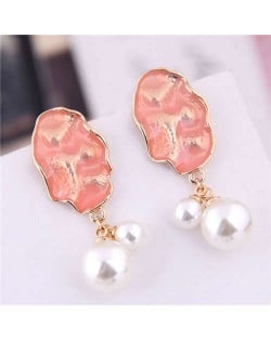 Coarse Texure with Pearl Tassel Women Fashion Earrings - Orange