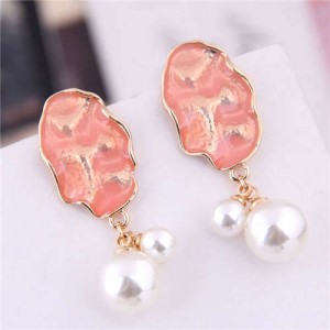Coarse Texure with Pearl Tassel Women Fashion Earrings - Orange