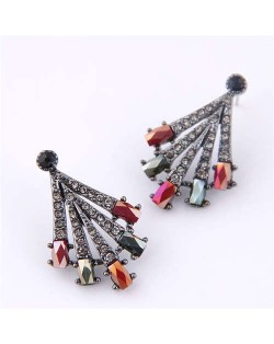 Czech Rhinestone Embellished Claw Design High Fashion Women Earrings - Multicolor