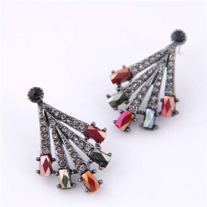 Czech Rhinestone Embellished Claw Design High Fashion Women Earrings - Multicolor