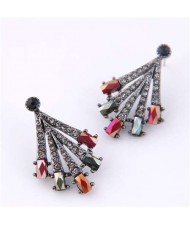Czech Rhinestone Embellished Claw Design High Fashion Women Earrings - Multicolor