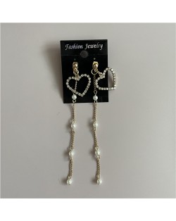Golden Heart Pearl Tassel Women Fashion Earrings