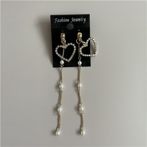 Golden Heart Pearl Tassel Women Fashion Earrings