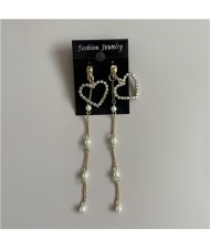 Golden Heart Pearl Tassel Women Fashion Earrings