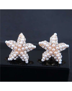 Pearl and Rhinestone Embellished Starfish Design Korean Fashion Women Earrings