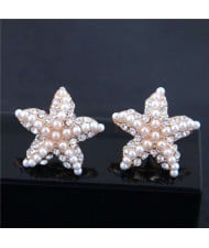Pearl and Rhinestone Embellished Starfish Design Korean Fashion Women Earrings