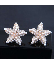 Pearl and Rhinestone Embellished Starfish Design Korean Fashion Women Earrings