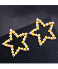 Pearl and Beads Mixed Pentagram Design Korean Fashion Earrings - Yellow
