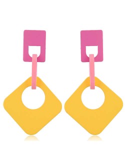 Dangling Hollow Square Acrylic Women Costume Earrings - Yellow