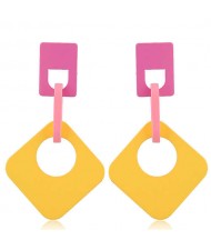 Dangling Hollow Square Acrylic Women Costume Earrings - Yellow