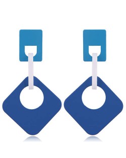 Dangling Hollow Square Acrylic Women Costume Earrings - Blue