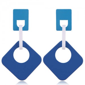 Dangling Hollow Square Acrylic Women Costume Earrings - Blue