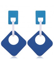 Dangling Hollow Square Acrylic Women Costume Earrings - Blue