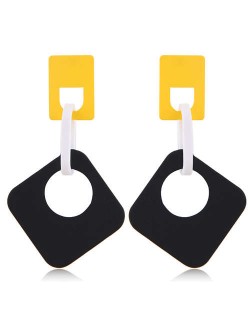 Dangling Hollow Square Acrylic Women Costume Earrings - Black
