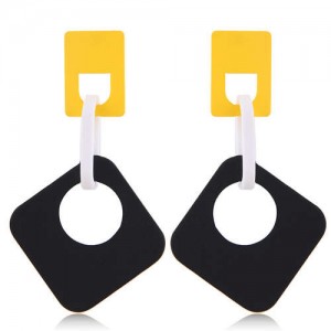 Dangling Hollow Square Acrylic Women Costume Earrings - Black