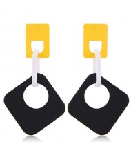 Dangling Hollow Square Acrylic Women Costume Earrings - Black