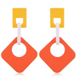 Dangling Hollow Square Acrylic Women Costume Earrings - Orange