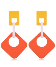 Dangling Hollow Square Acrylic Women Costume Earrings - Orange