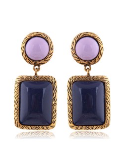 Resin Square Gem Pendant Vintage Bold Fashion Women Statement Earrings - Blue