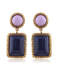 Resin Square Gem Pendant Vintage Bold Fashion Women Statement Earrings - Blue