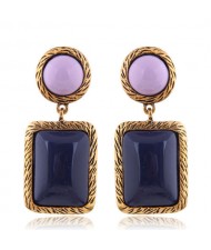 Resin Square Gem Pendant Vintage Bold Fashion Women Statement Earrings - Blue