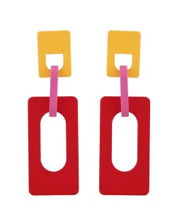Hollow Oblong Bold High Fashion Women Costume Earrings - Red