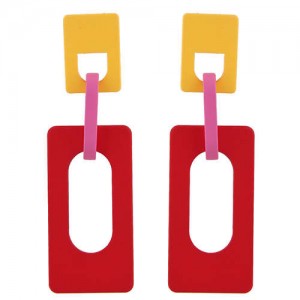 Hollow Oblong Bold High Fashion Women Costume Earrings - Red