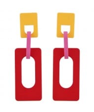 Hollow Oblong Bold High Fashion Women Costume Earrings - Red