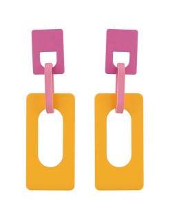 Hollow Oblong Bold High Fashion Women Costume Earrings - Yellow