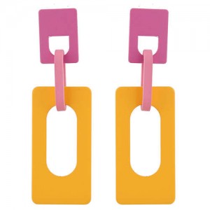 Hollow Oblong Bold High Fashion Women Costume Earrings - Yellow