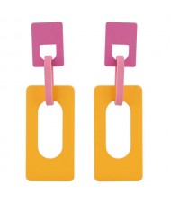 Hollow Oblong Bold High Fashion Women Costume Earrings - Yellow
