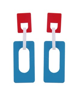 Hollow Oblong Bold High Fashion Women Costume Earrings - Sky Blue