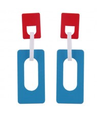 Hollow Oblong Bold High Fashion Women Costume Earrings - Sky Blue
