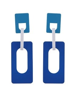 Hollow Oblong Bold High Fashion Women Costume Earrings - Blue