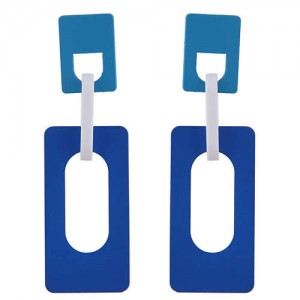 Hollow Oblong Bold High Fashion Women Costume Earrings - Blue