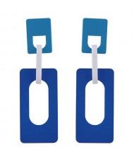 Hollow Oblong Bold High Fashion Women Costume Earrings - Blue