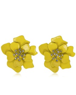 Rhinestone Embellished Oil-spot Glaze Flower Women Fashion Earrings - Yellow