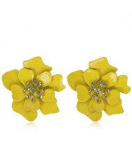 Rhinestone Embellished Oil-spot Glaze Flower Women Fashion Earrings - Yellow
